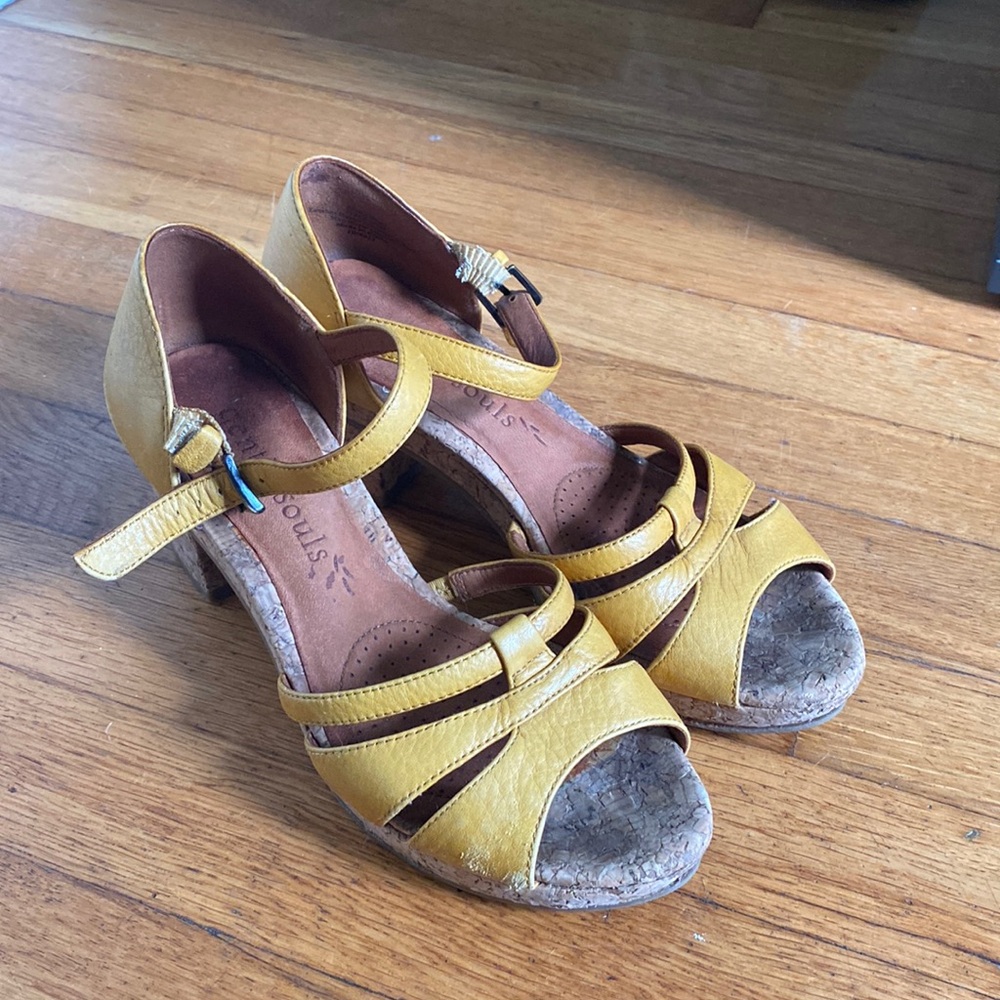 Gentle Souls Mustard Yellow 2-inch Cork Heels